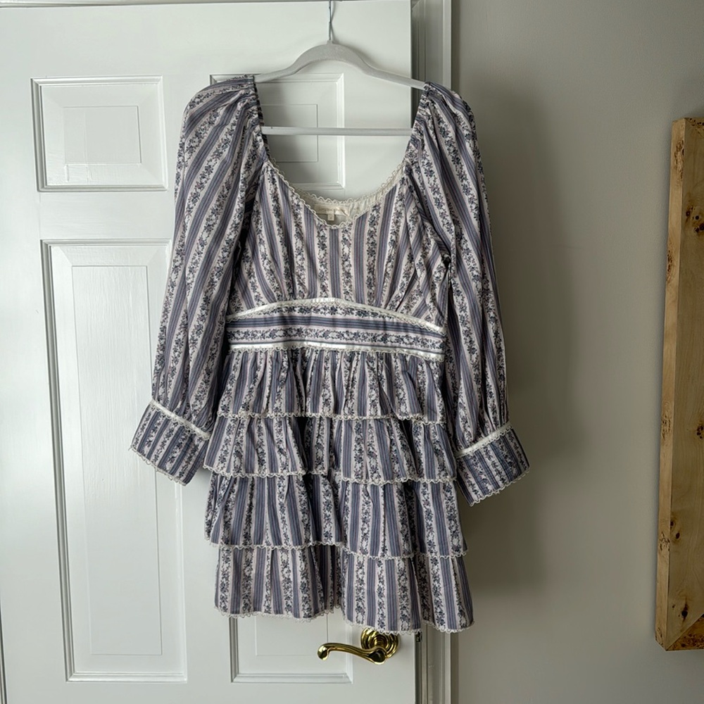 LoveShackFancy Blue and White Striped Mini Dress - Picture 3 of 8